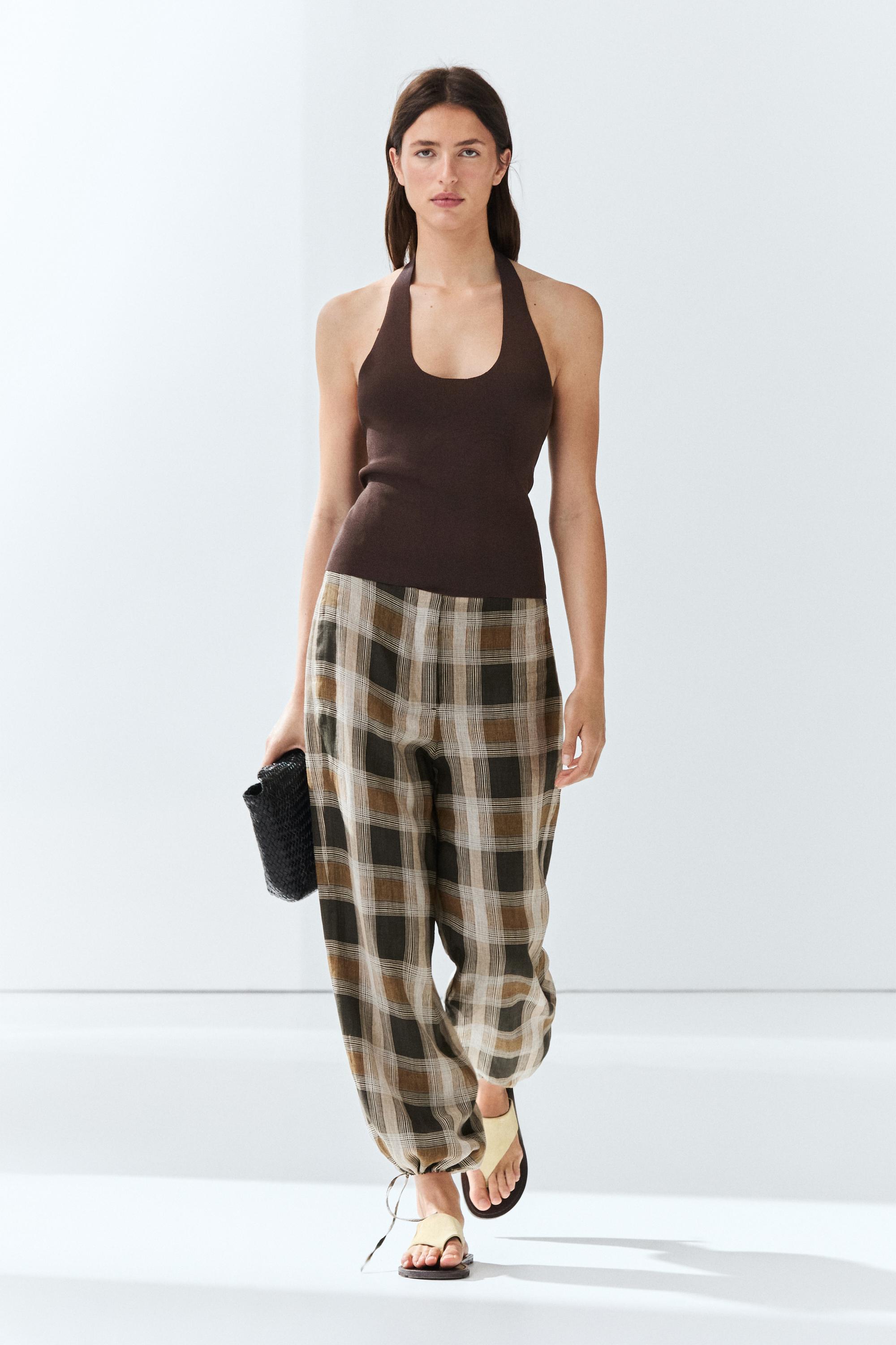 Check print sarouel trousers
